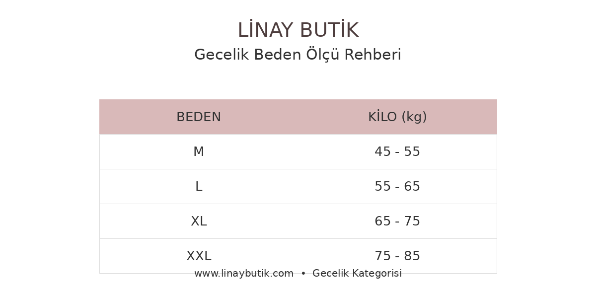 Linay Butik Askılı Gecelik Beden Tablosu